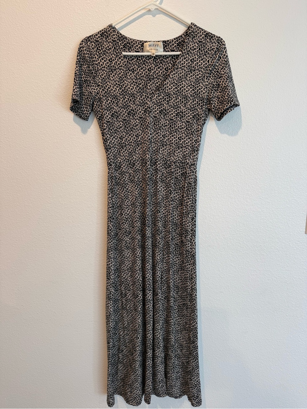 Wayf Black & White Leopard Print Maxi Dress with V-Neck